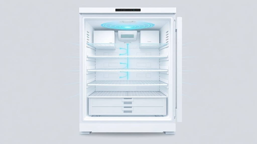 냉장고 내부의 냉기 흐름이 각 선반마다 고르게 전달되는 공기 순환 시스템 구조도